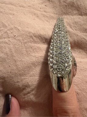Silver Crystal Pave Pointed Statement Ring